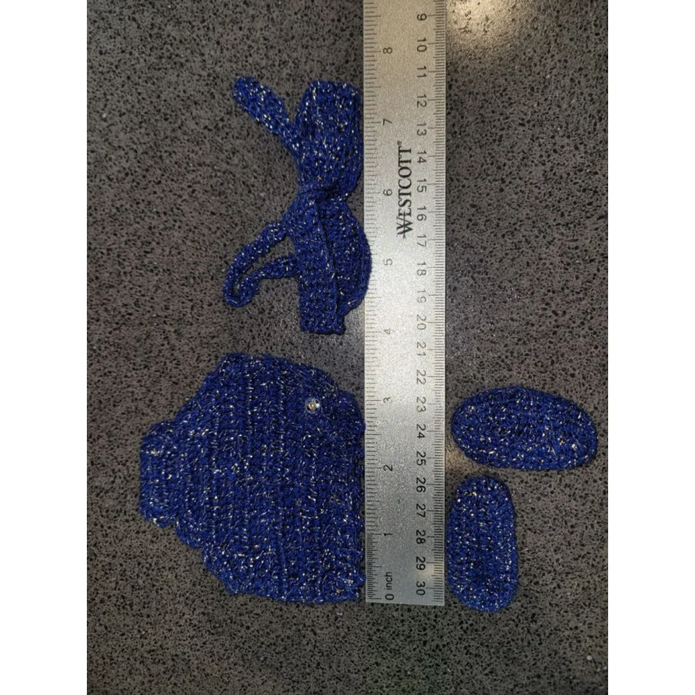 Vintage Blue Knit Doll Swimsuit 14-18 Inch Fashion Doll Bikini Metallic Set